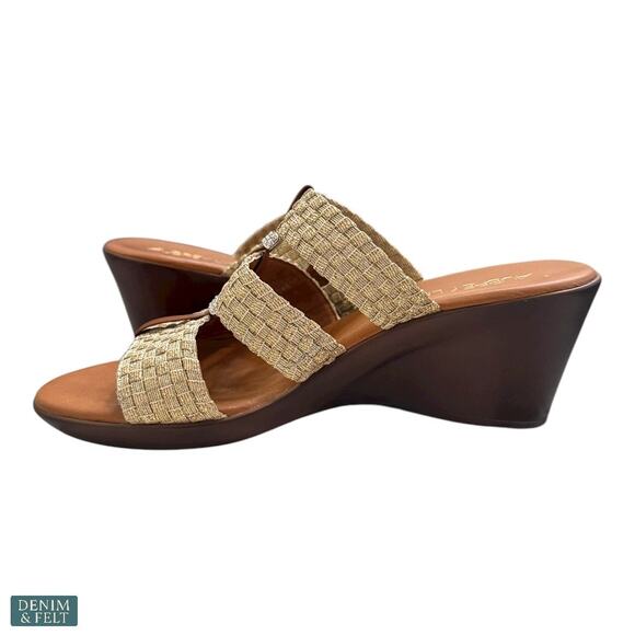 Aubrey Lynn Tan Woven Slide Sandals Rhinestone Straps Boho Luxe Resort 9.5 - Picture 4 of 10